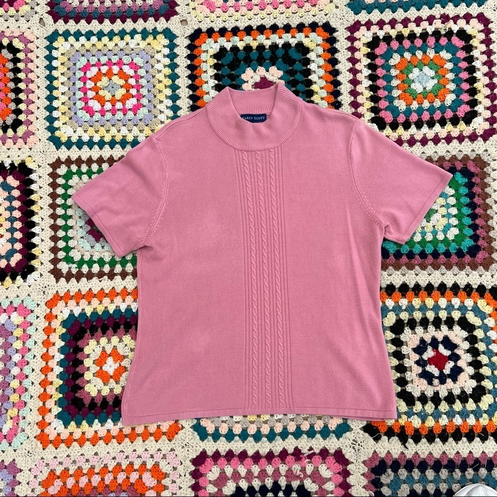 Vintage Karen Scott short sleeve mock neck knit top